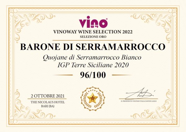 BARONE DI SERRAMARROCCO QUOJANE DI SERRAMARROCCO ZIBBIBO TERRE SICILIANE IGP