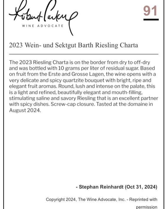 WEIN-UND SEKTGUT BARTH RIESLING CHARTA-WEIN BIO RHEINGAU