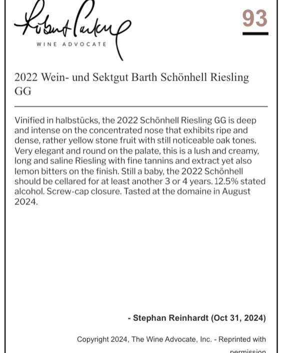 WEIN-UND SEKTGUT BARTH HALLGARTEN SCHÖNHELL RIESLING TROCKEN (GG) VDP.GROSSES GEWÄCHS® BIO RHEINGAU